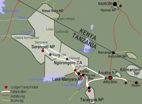 Karta &ouml;ver norra Tanzania.